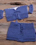Sexy Knitted High Waist Bikini Set Bandage Bathing Suit Women Crochet Swimsuit with Shorts Hollow out Swimwear