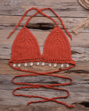 Knitted Bra Top Bikini Set Womens Swimsuit Handemade Crochet Bikini Cover Up Tassel Beach Long Wrap Skirt Sarong