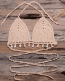 Knitted Bra Top Bikini Set Womens Swimsuit Handemade Crochet Bikini Cover Up Tassel Beach Long Wrap Skirt Sarong