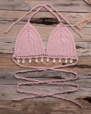 Knitted Bra Top Bikini Set Womens Swimsuit Handemade Crochet Bikini Cover Up Tassel Beach Long Wrap Skirt Sarong