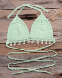 Knitted Bra Top Bikini Set Womens Swimsuit Handemade Crochet Bikini Cover Up Tassel Beach Long Wrap Skirt Sarong