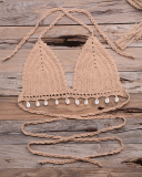 Knitted Bra Top Bikini Set Womens Swimsuit Handemade Crochet Bikini Cover Up Tassel Beach Long Wrap Skirt Sarong