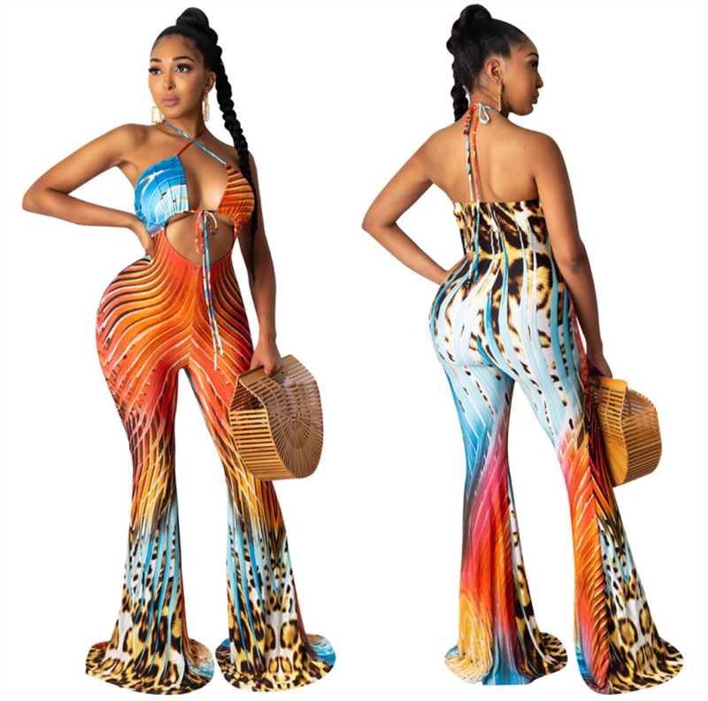 Women Sexy Cross Strappy Hollow Out Jumpsuit S-XL