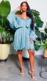 Women Ruched Long Sleeve Off Shoulder Plus Size Dresses Orange Blue Light Blue Green S-2XL