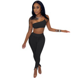 Hot Sale Solid Color Sleeveless Slim Leggings Two Pieces Outfit White Gray Pink Black Green S-2XL