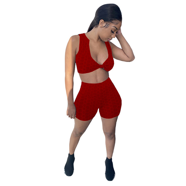 Sexy Summer Women Solid Color Two Piece Shorts Set S-XXL