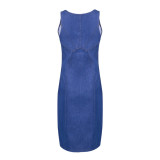 Women Slim Sleeveless Zipper Jeans Mini Dress S-2XL