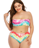 Women Tie Dye Pattern Printed Two Piece Plus Size Swimwear L-5XL