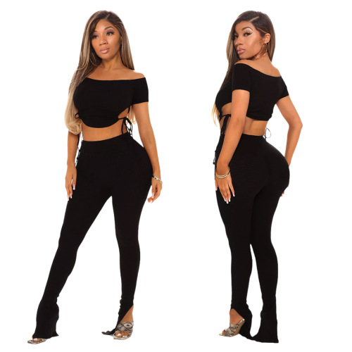 Women Solid Color Casual Split Two Piece Set S-XL