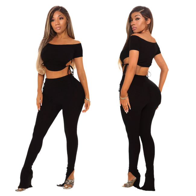Women Solid Color Casual Split Two Piece Set S-XL