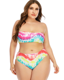 Women Tie Dye Pattern Printed Two Piece Plus Size Swimwear L-5XL