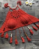 Sexy Women Push Up Tassel Bikini Top Boho Beach Swimwear Crochet Fringe Bikini Bra Halter Camisoles Tank Swimsuit Hot Sale