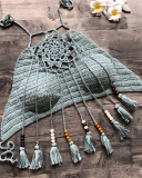 Sexy Women Push Up Tassel Bikini Top Boho Beach Swimwear Crochet Fringe Bikini Bra Halter Camisoles Tank Swimsuit Hot Sale