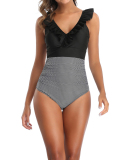 Flounce Jumpsuit And Sexy Polka Dot Triangle Bikini One-piece Swimsuit