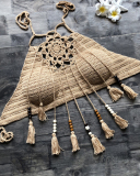 Sexy Women Push Up Tassel Bikini Top Boho Beach Swimwear Crochet Fringe Bikini Bra Halter Camisoles Tank Swimsuit Hot Sale