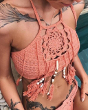 Sexy Women Push Up Tassel Bikini Top Boho Beach Swimwear Crochet Fringe Bikini Bra Halter Camisoles Tank Swimsuit Hot Sale