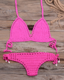 Solid Crochet Bikini Top Summer Shell Sexy Swimsuit Handmade Women Swimwear Suit Boho Beach Wear Knitted Thong Short Bottom