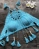 Sexy Women Push Up Tassel Bikini Top Boho Beach Swimwear Crochet Fringe Bikini Bra Halter Camisoles Tank Swimsuit Hot Sale