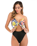 Print Bikini Sexy One-piece Swimsuit Deep V Swimsuit