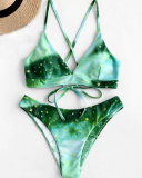 Sexy Women Halter Neck Print Bikini Two-piece Swimsuit