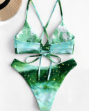 Sexy Women Halter Neck Print Bikini Two-piece Swimsuit