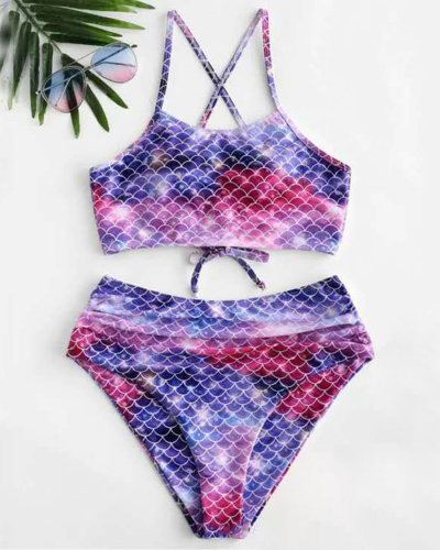 High Waist Halter Print Sexy Split Swimsuit Two-piece Swimsuit
