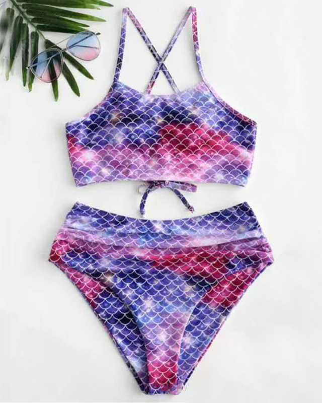High Waist Halter Print Sexy Split Swimsuit Two-piece Swimsuit