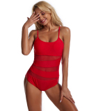 Sexy Women Hollow Out One-piece Swimsuit Red Black Leopard Leaf Printed S-2XL