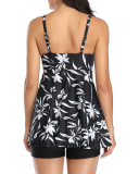 Women Summer Sunflower Printed Two-piece Swimsuit White Black S-3XL