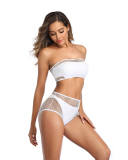 Hot Sale Solid Color Mesh Three-piece Swimsuit Black White S-XL