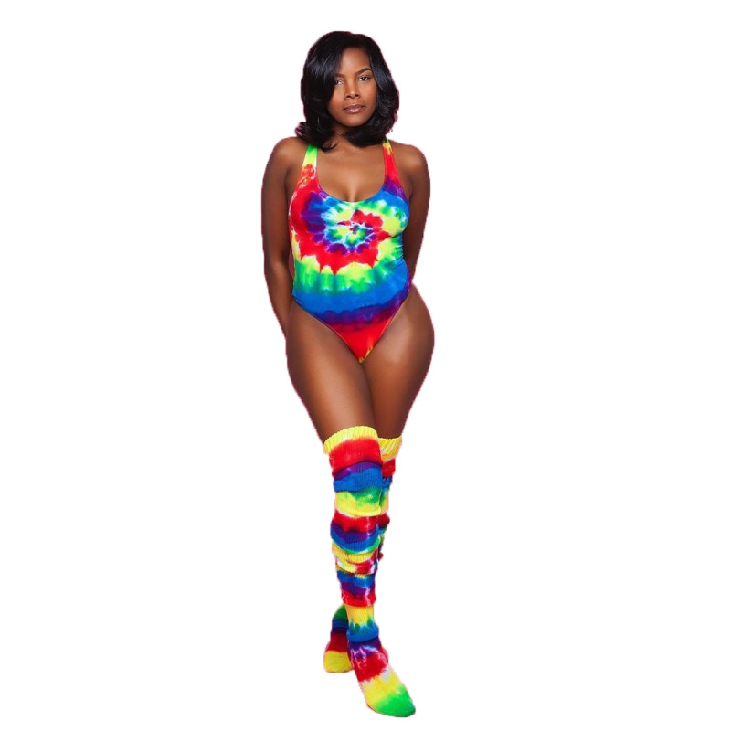 Lady Sexy Printing One Piece Swimwear Including Sock (No Cup)