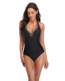 Women Solid Color V-Neck One-piece Swimsuit Pink Red Wine Red Black Yellow S-2XL