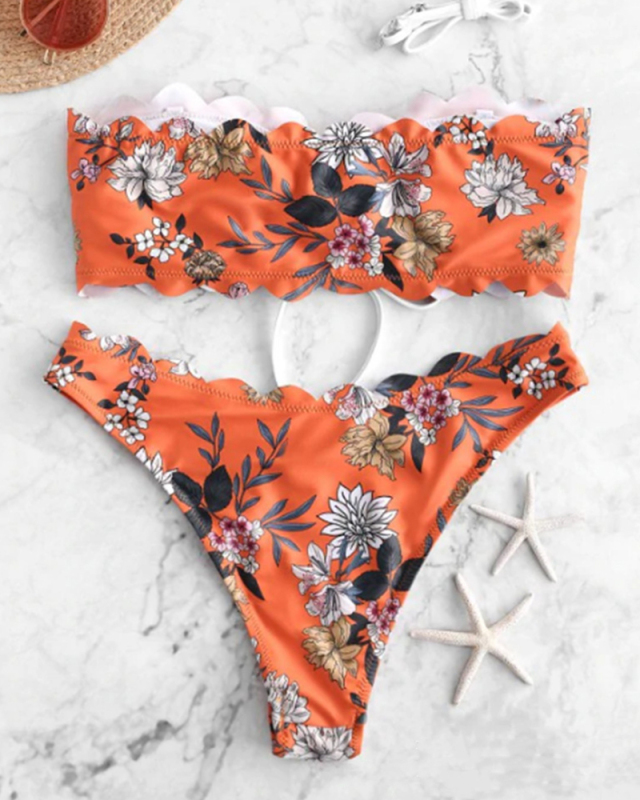 New Summer Florals Sleeveless Women bikini Two-piece Swimsuit Orange White Green S-L