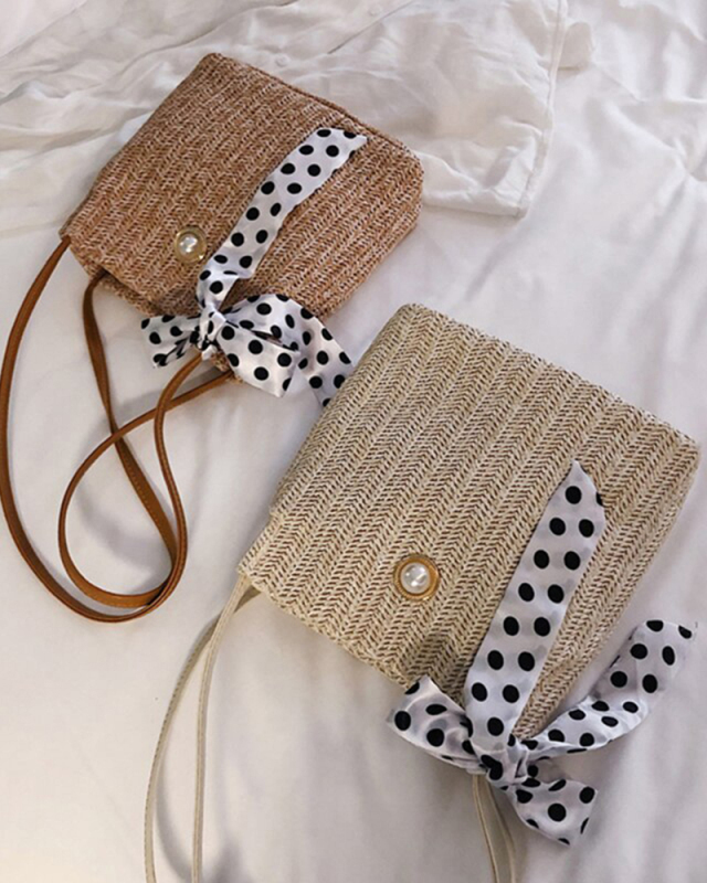 New Casual Grass Woven Bag For Female Simple All-match Lace Handbag Fashionable Shoulder Bag With Bow