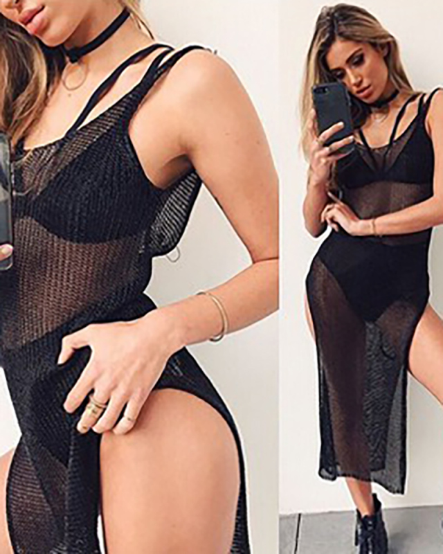 2017 women new sexy long beach dress black