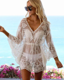 Women Solid Color Mesh See Through Cover Up White Black