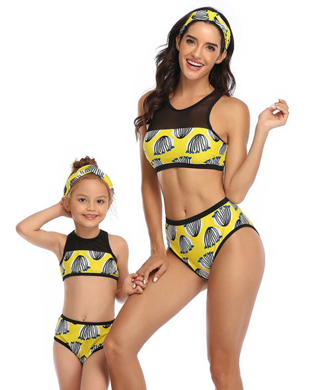 Beauty Cute Printed High Waist Parent-child Swimsuit Split Bikini S-XL