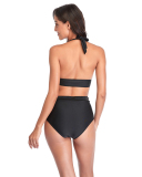 Women's Solid Color High Waist Two-piece Swimsuit Yellow Red Royal Blue Black S-2XL