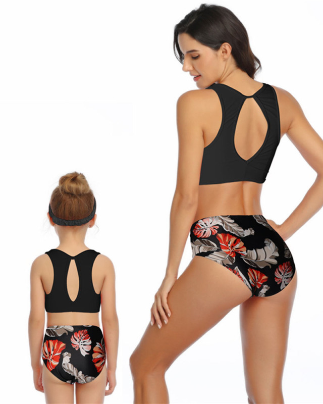 New Arriving High Waist Sexy Midriff Floral Print Parent-child Bikini Swimsuit S-XL