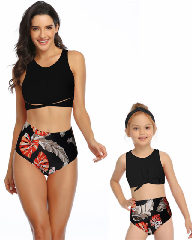 New Arriving High Waist Sexy Midriff Floral Print Parent-child Bikini Swimsuit S-XL