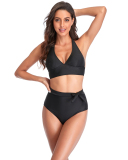 Women's Solid Color High Waist Two-piece Swimsuit Yellow Red Royal Blue Black S-2XL