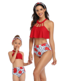 New Design Beauty Floral Ruffle Strap Mom&Child Swimsuit S-XL