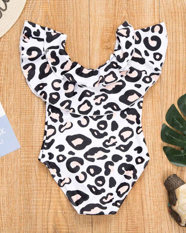 New Arriving Mother &daughter Flounce Leopard Print Swimsuit One-piece Bikini