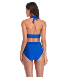 Women's Solid Color High Waist Two-piece Swimsuit Yellow Red Royal Blue Black S-2XL