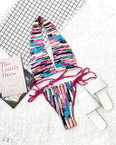 Sexy Swimsuit Color Stripe Sexy Neck Two-piece Swimsuit
