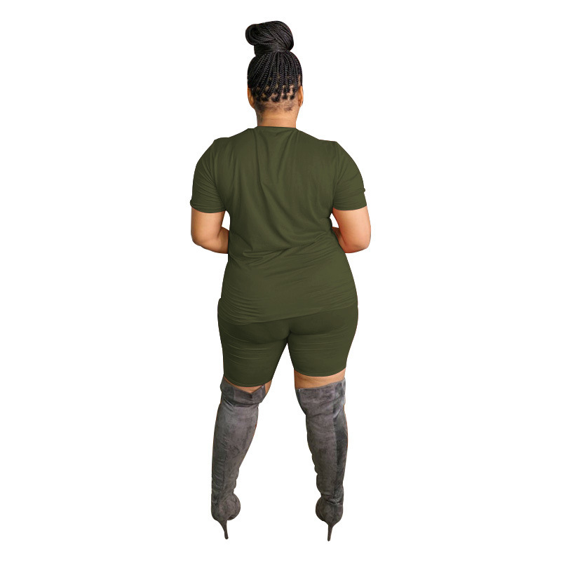 Solid Color Women Casual Short Sleeve Shorts Plus Size Two Piece Sets Black Blue Green Yellow Red Orange Army Green Rosy XL-2XL