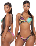 Swimsuit Women Large Size Bikini Ladies Bathing Suit New Plus String Push Up With Print Polyester Sierra Surfer