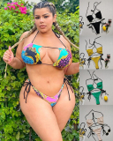 Swimsuit Women Large Size Bikini Ladies Bathing Suit New Plus String Push Up With Print Polyester Sierra Surfer