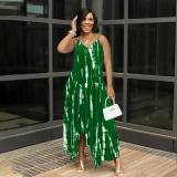 Dress With Strap Length Irregular Tie-dye Print Loose Size Dress