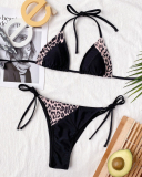 Swimsuit 2021 Bikini Stitching Leopard Bikini Ladies Split Swimsuit Triangle Bikini Women